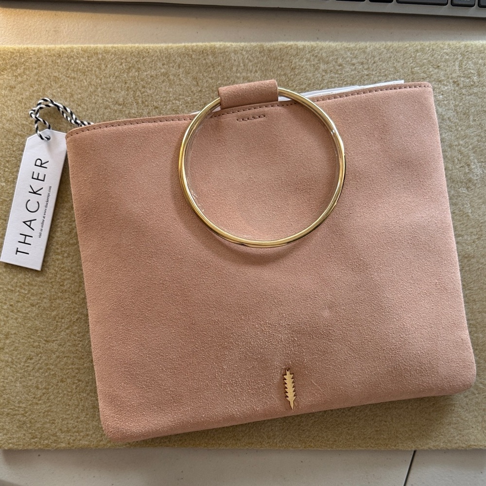 THACKER Le Pouch Vintage Rose Pink Suede NWT Gold Hardware Crossbody Clutch NEW
